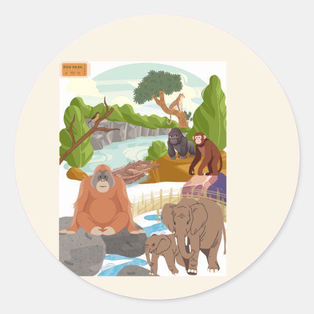 Autocollant rond classique d'animaux de jungle Cot (Devant)