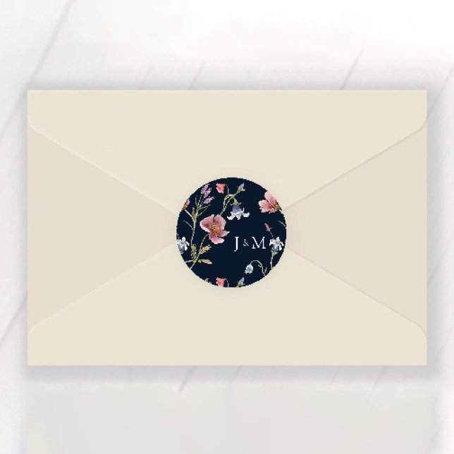 Autocollant rond classique de mariage à fleurs sau (Créateur téléchargé)