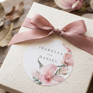 Autocollant rond classique de mariage au magnolia