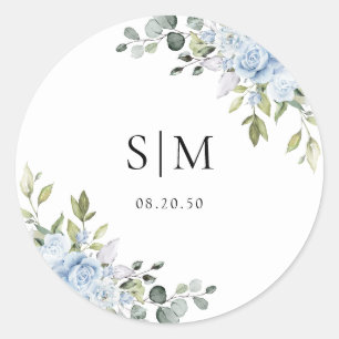 Autocollant Rond Classique de Mariage Botanique Bl