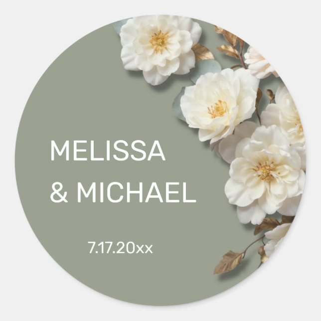 Autocollant rond classique de mariage de roses 3D  (Devant)