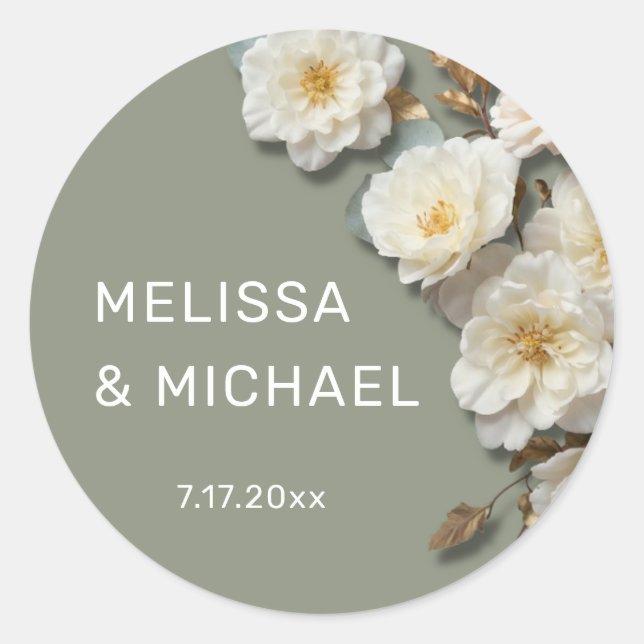 Autocollant rond classique de mariage de roses 3D  (Devant)