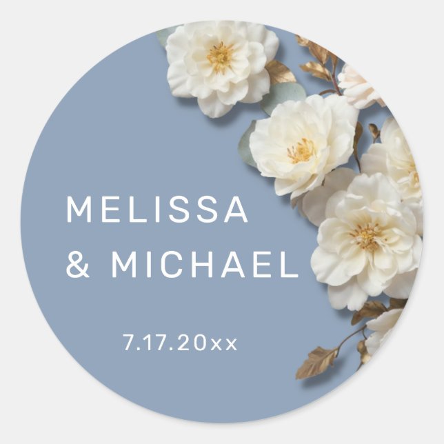 Autocollant rond classique de mariage de roses 3D  (Devant)