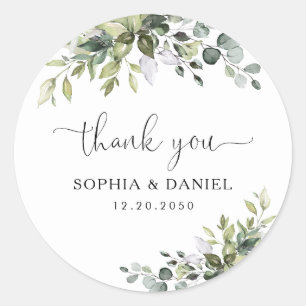 Autocollant Rond Classique de Mariage Eucalyptus