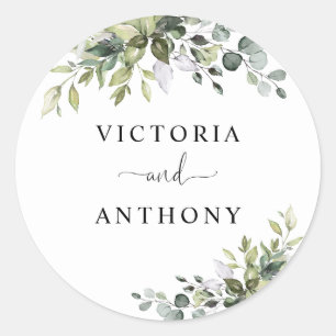 Autocollant Rond Classique de Mariage Eucalyptus