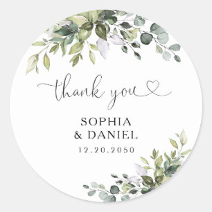 Autocollant Rond Classique de Mariage Eucalyptus