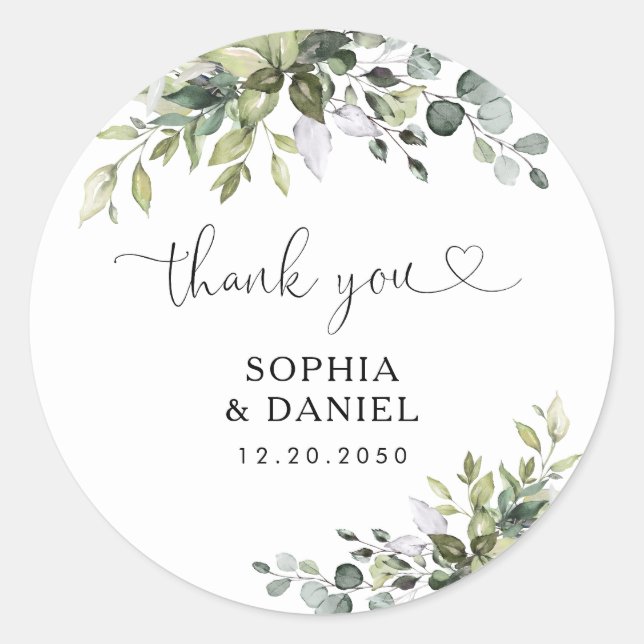 Autocollant Rond Classique de Mariage Eucalyptus (Devant)