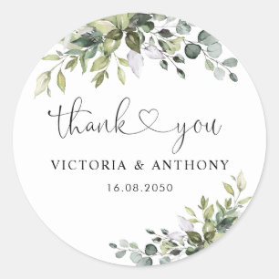 Autocollant Rond Classique de Mariage Eucalyptus