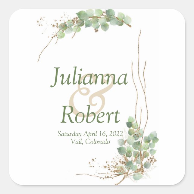 Autocollant rond classique de mariage eucalyptus e (Devant)