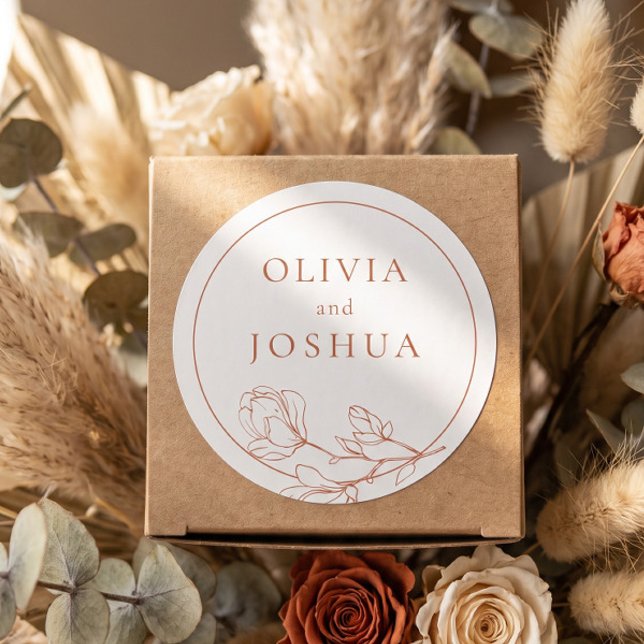 Autocollant rond classique de mariage floral en te (Créateur téléchargé)
