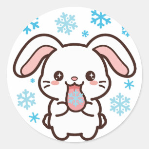 Autocollant rond classique de Noël avec un lapin d