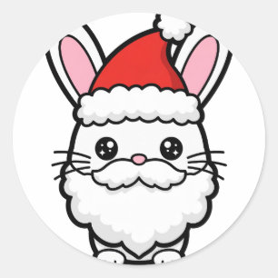Autocollant rond classique de Noël Bunny Santa Bar