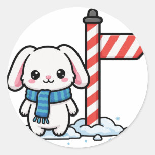 Autocollant rond classique de Noël de la lapin du