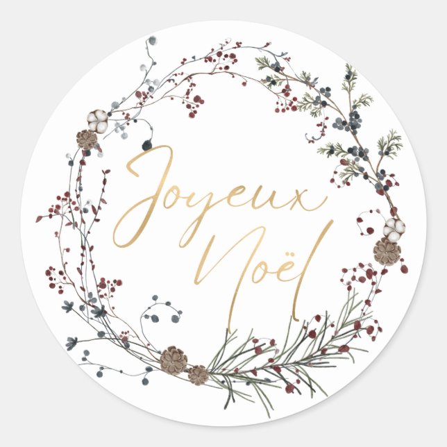 Autocollant rond classique de Noël Joyeux Français (Devant)