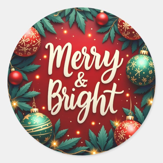 Autocollant rond classique de Noël Merry & Bright (Devant)