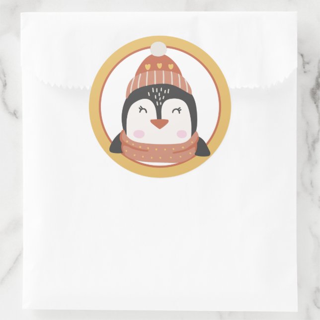 Autocollant rond classique de pingouin de Noël (Sac)