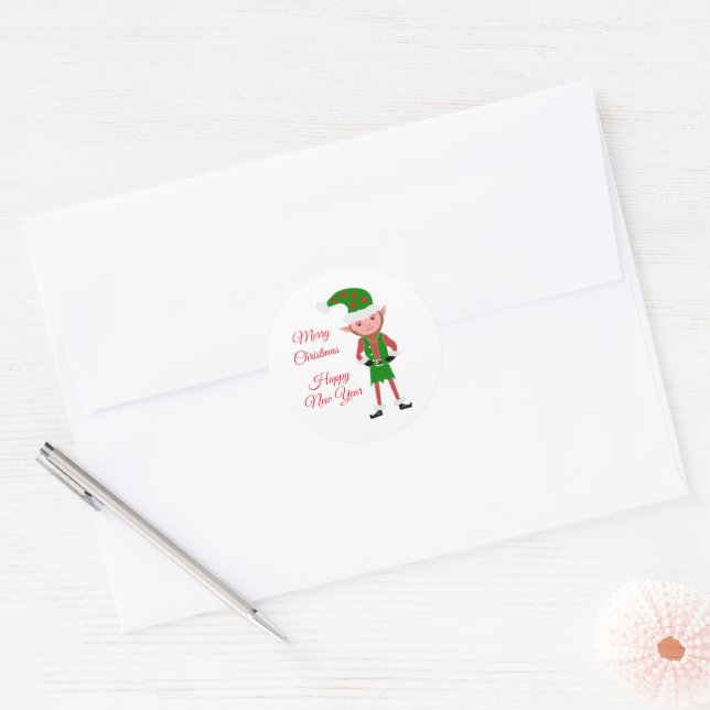 Autocollant rond classique Elf Christmas (Enveloppe)
