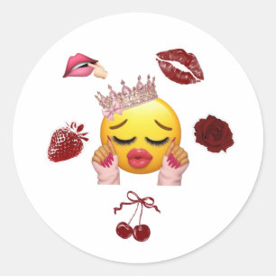 Autocollant rond classique Emoji Princesse Y2K