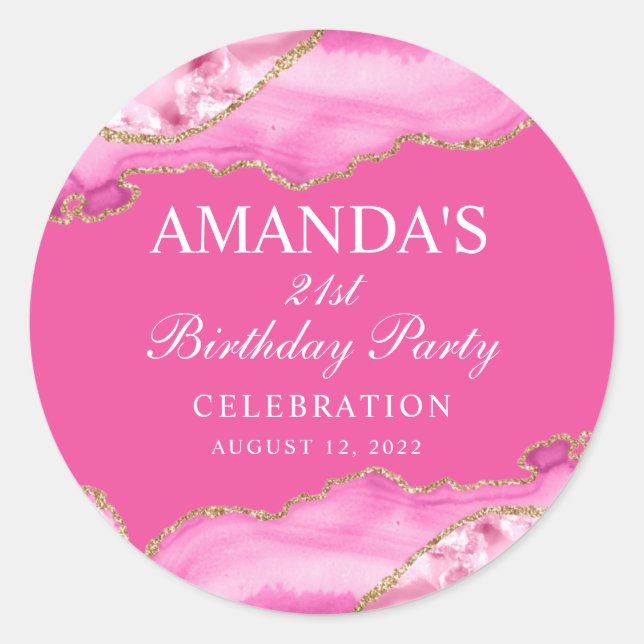 Autocollant Rond Classique en Marbre d'Agate Rose  (Devant)