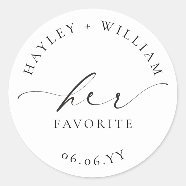 Autocollant rond classique favori d'Ellesmere (Ellesmere Her and His Favorite Wedding Favors Sticker)