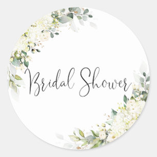 Autocollant Rond Classique Fleurs Blanches pour Ma