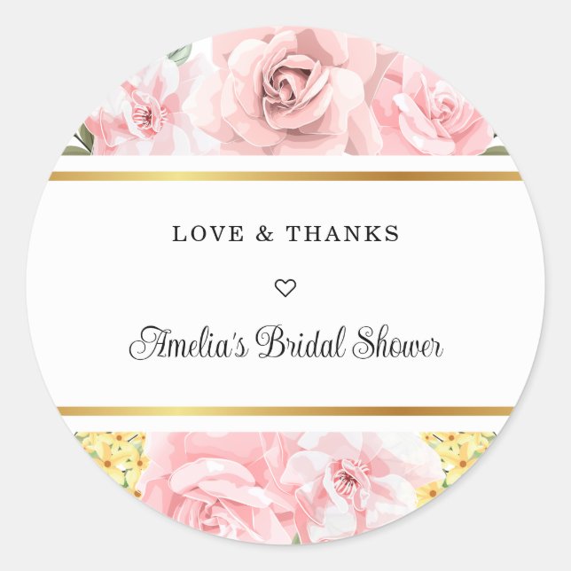 Autocollant Rond Classique Fleurs de Rose Rose Rom (Devant)