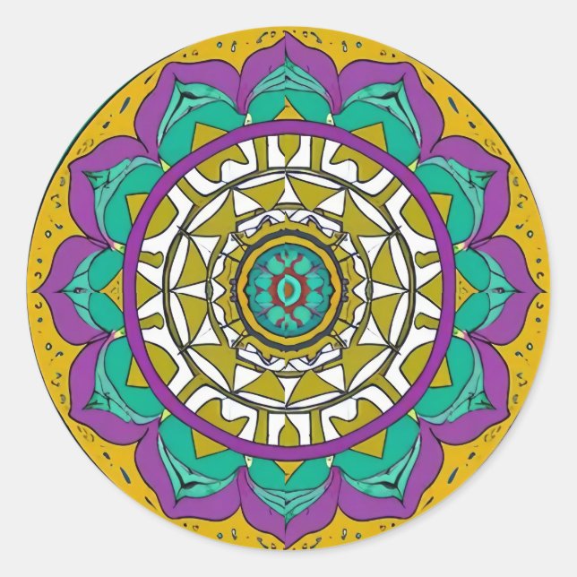 Autocollant rond classique Flo Mandala violet et v (Devant)