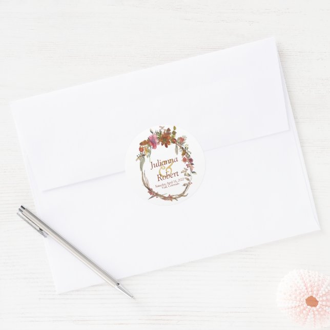 Autocollant rond classique floral aquarelle boho (Enveloppe)