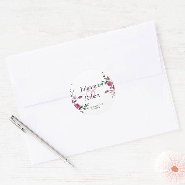 Autocollant rond classique floral rose lâche (Enveloppe)