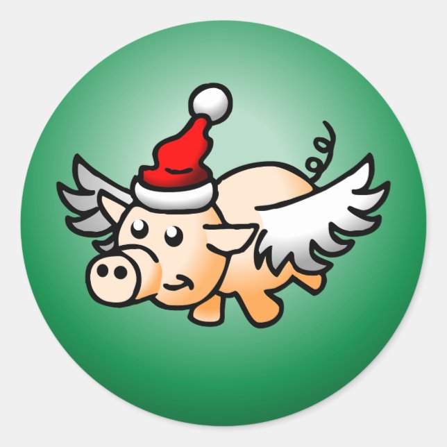 Autocollant rond classique Flying Pig Noël (Devant)