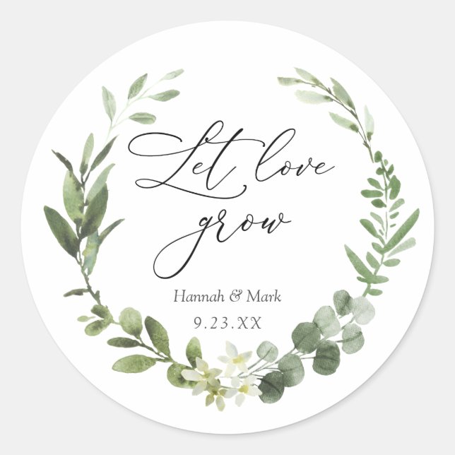 Autocollant rond classique Greenery Let Love Grow  (Devant)