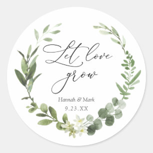 Autocollant rond classique Greenery Let Love Grow