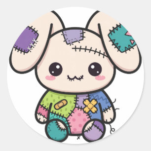 Autocollant rond classique Halloween de lapin zomb