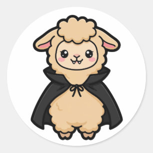 Autocollant rond classique Halloween Lama Vampire