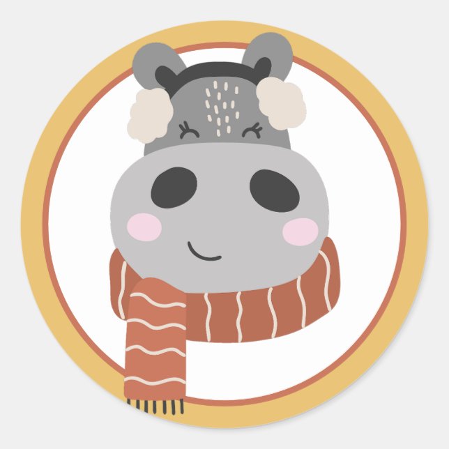 Autocollant rond classique Hippo Noël (Devant)