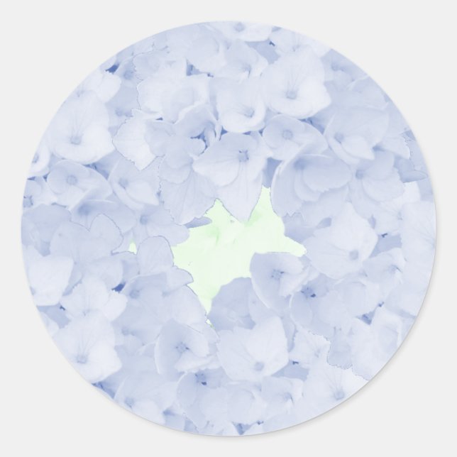 Autocollant Rond Classique Hortensias Bleu Clair (Devant)
