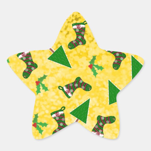 Autocollant rond classique jaune motif de Noël (Devant)