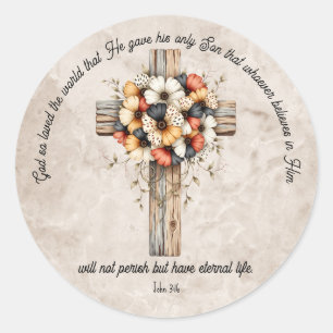 Autocollant rond classique Jean 3:16 Bible