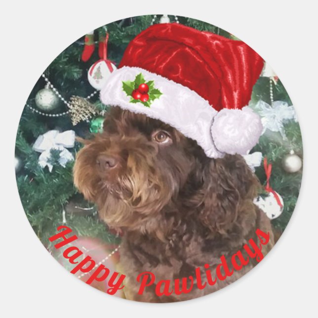 Autocollant rond classique Joyeuses Pawlidays (Devant)