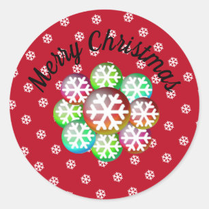 Autocollant rond classique Joyeux Noël Flocons de 
