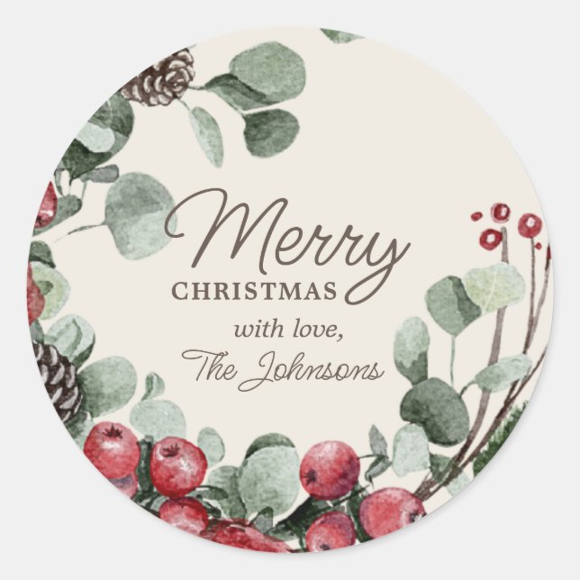 Autocollant rond classique Joyeux Noël personnalis (Devant)