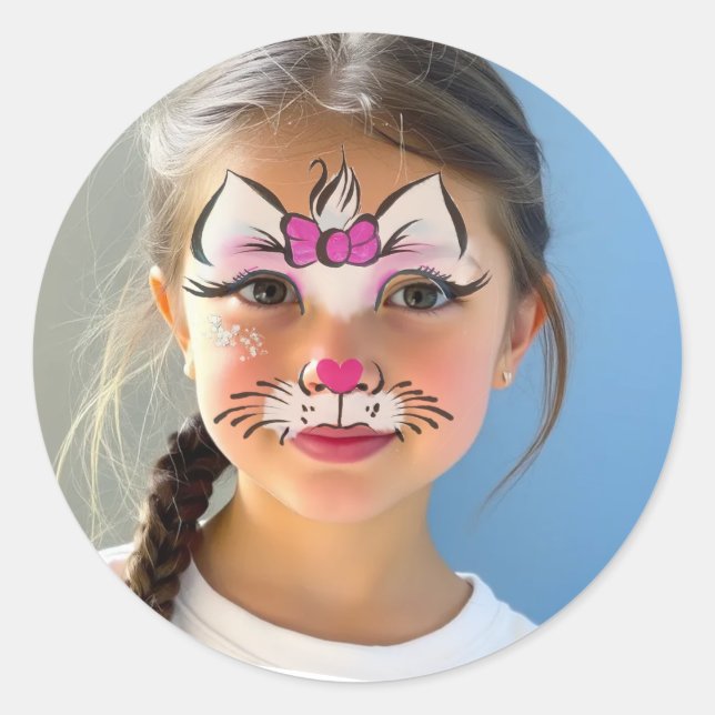 Autocollant rond classique Maquillage de chat (Devant)