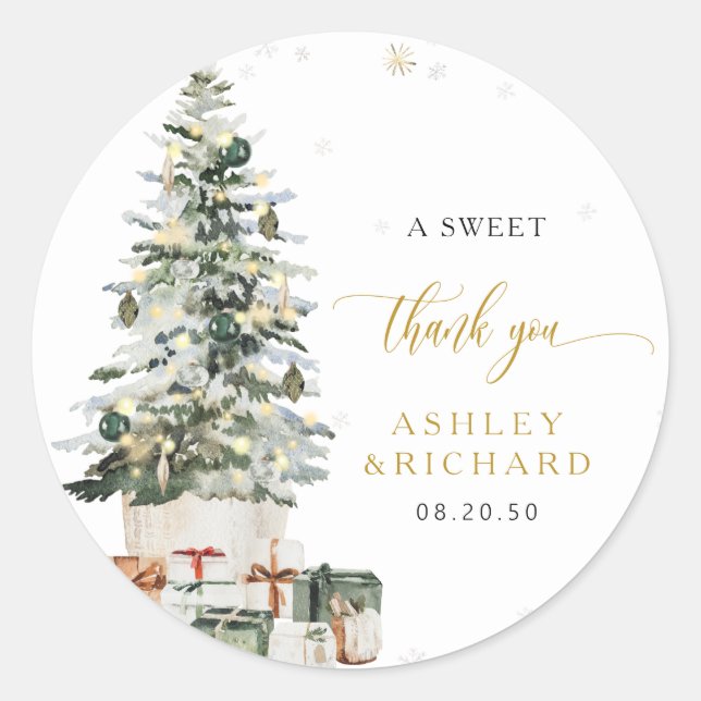 Autocollant Rond Classique Mariage Arbre de Noël (Devant)