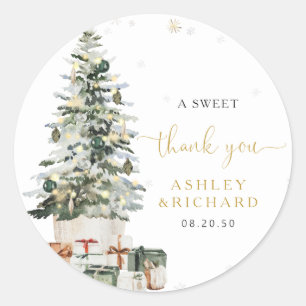 Autocollant Rond Classique Mariage Arbre de Noël