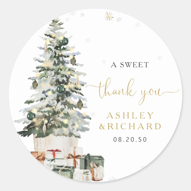 Autocollant Rond Classique Mariage Arbre de Noël (Devant)