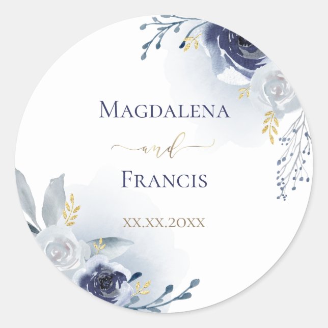 autocollant rond classique mariage bleu (Devant)