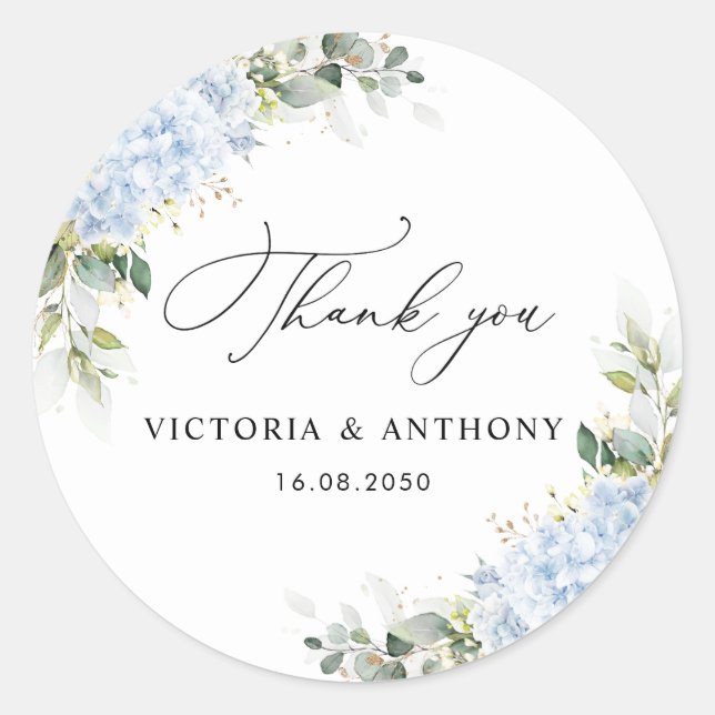 Autocollant Rond Classique Mariage Floral Hydrange (Devant)