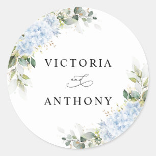 Autocollant Rond Classique Mariage Floral Hydrange