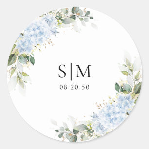 Autocollant Rond Classique Mariage Floral Hydrange