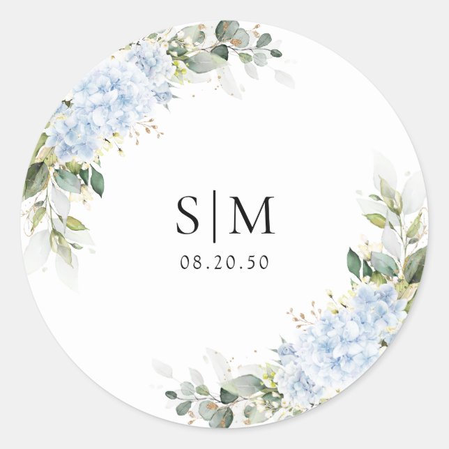 Autocollant Rond Classique Mariage Floral Hydrange (Devant)